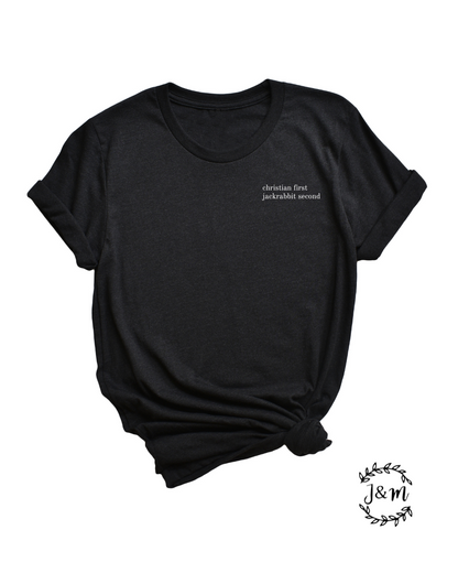 chrisitan first, _________ second | spirit wear