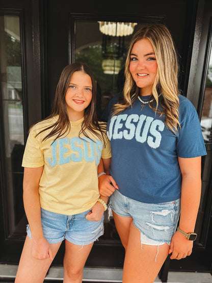 matching Jesus comfort colors christian t-shirts in butter and midnight
