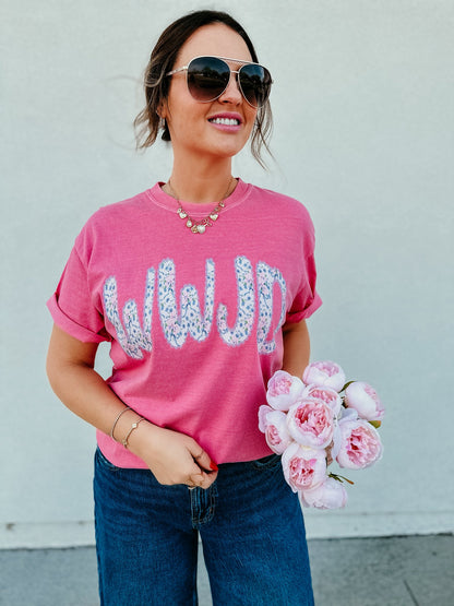 what would Jesus do floral christian t-shirt comfort colors crunchberry faith apparel