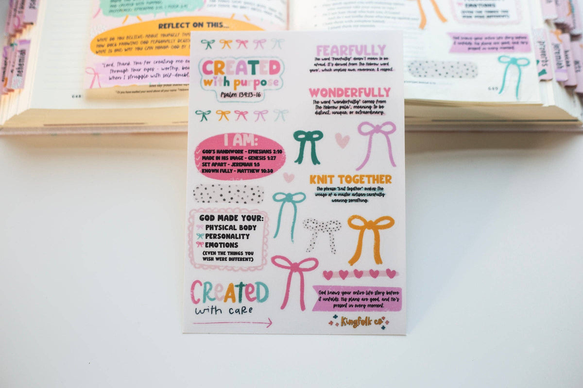 fearfully and wonderfully made christian sticker sheet for bible journaling and scripture study