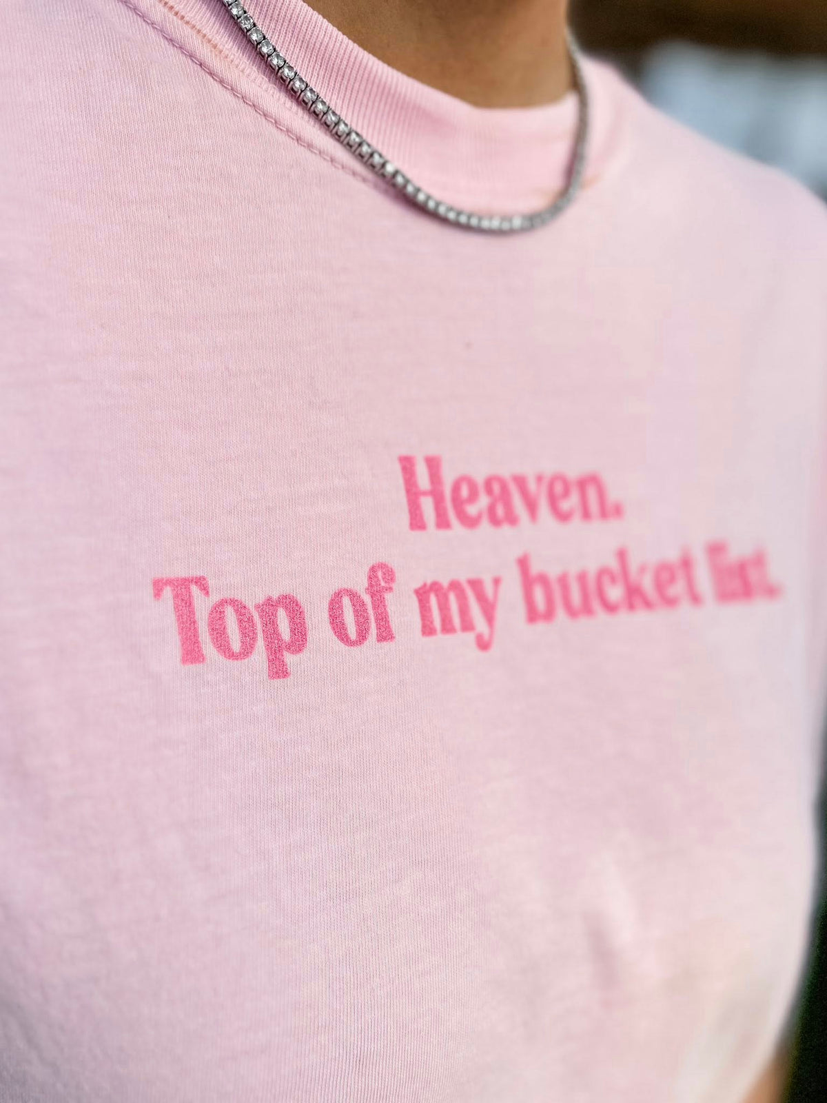 heaven top of my bucket list faith shirt metallic pink ink comfort colors blossom christian apparel