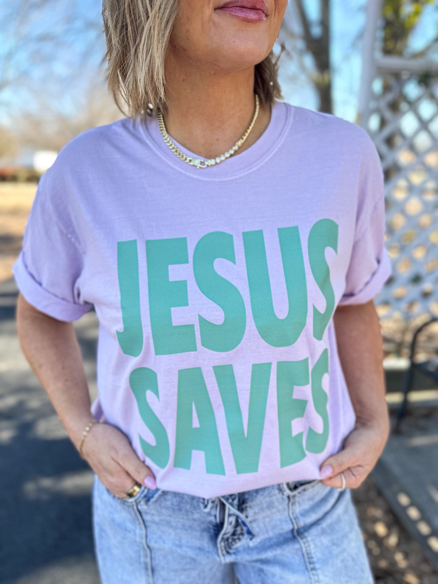 jesus saves faith shirt comfort colors purple christian apparel