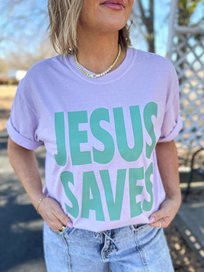 jesus saves faith shirt comfort colors purple christian apparel